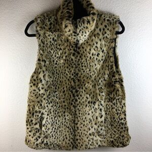 Kristen Blake-Women's Faux Fur Leopard Print Reversible Zip-Up Vest Jacket S